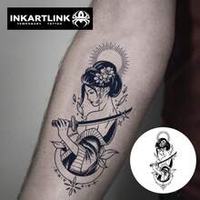 INKARTLINK 日本艺伎剑图腾纹身，半永久纹身，小众设计暗黑风格，写实纹身，温馨纹身，临时纹身，防水，逼真纹身外观，果汁纹身，植物纹身 - 黑色 - 查看 2