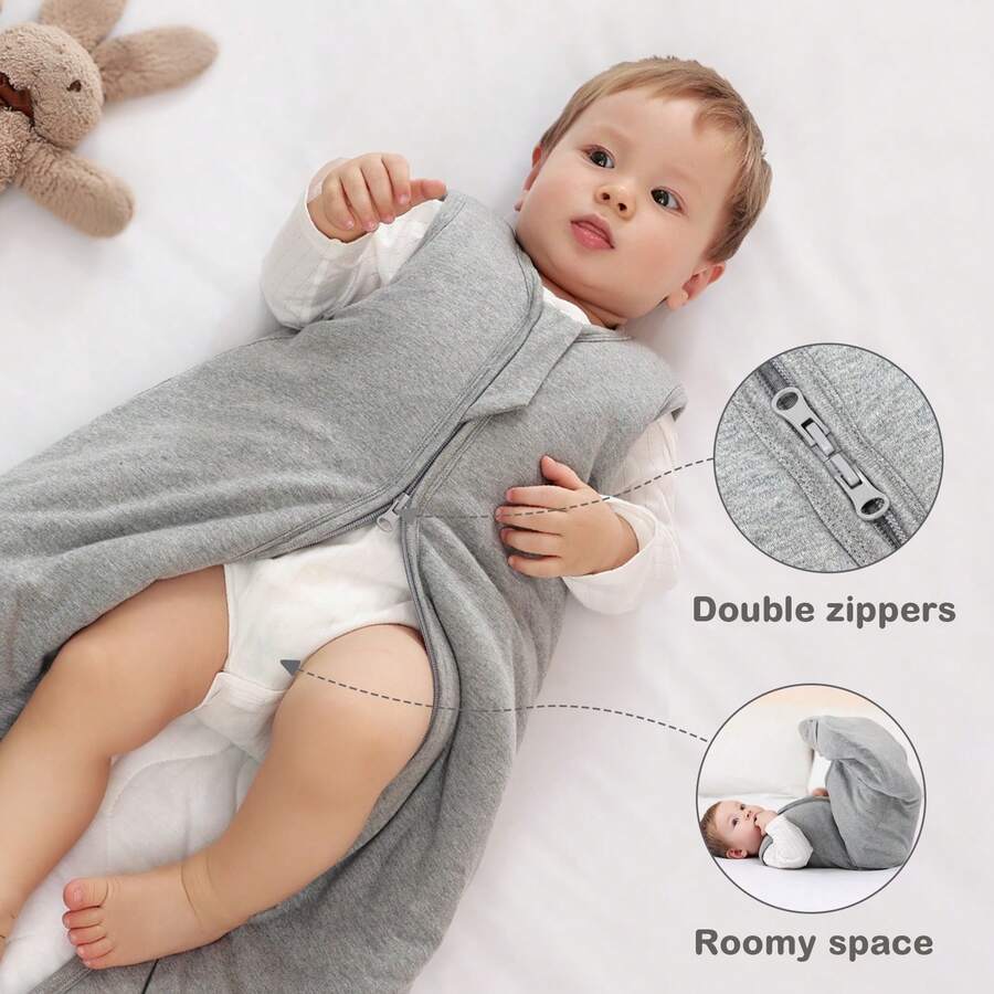 Mosebears  2.5 TOG  Sleeveless Sleep Bag  , Thick Leg-Wrapped Sleep Sack Baby Winter Wearable Blanket With 2-Way Zipper Super Soft &Comfortable - Màu Xám nhạt - Xem 1