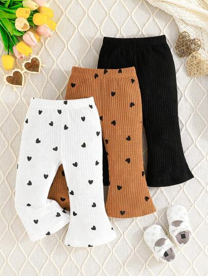 3pcs/Set Baby Boys' Fashionable & Sweet Heart Print Bell-Bottom Pants Outfit