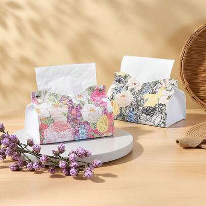 1 pezzo Scatola portafazzoletti in pelle con decorazione floreale creativa, dispenser per fazzoletti da casa, adatto per il soggiorno