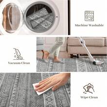 1pc Gray Tone Print Carpet, Retro , Nordic Geometric Pattern, Luxurious Velvet Material, Wear-Resistant Fabric, Rectangular Area Rug, Traditional Pattern Details, Anti-Slip And Easy To Clean, Soft And Skin-Friendly, Suitable For Living Room, Bedroom, Art Space, Home Decor, Doormat, Large Area Carpet, All-Season, Indoor And Outdoor Use - Grey - View 8