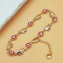 A Cute Evil Eye Elephant Pendant Bracelet In Bohemian Style, Suitable For Women, Made Of 18K Gold-Plated Copper, Fashionable Animal Jewelry, Ideal As A Gift For Friends Or Girlfriends, Suitable For Daily Wear And Parties, An All-Season Accessory. - Gold - View 7