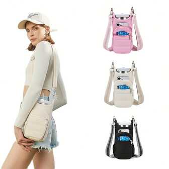 Outdoor Diagonal Shoulder Water Bottle Bag, Suitable For Hiking, Cycling, Walking. Multi-Pocket Design To Hold Water Bottles/Flasks