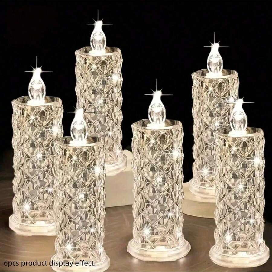 AMILL 3/6/9pcs LED Cylindrical Flameless Candle Lights, Battery-Powered Imitation Crystal Rose Shadow Night Lights, Suitable For Valentine's Day, Weddings, Banquets, Parties, Holloween Christmas And Holiday Decorations. - ánh sáng trắng ấm áp - Xem 1