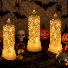 AMILL 3/6/9pcs LED Cylindrical Flameless Candle Lights, Battery-Powered Imitation Crystal Rose Shadow Night Lights, Suitable For Valentine's Day, Weddings, Banquets, Parties, Holloween Christmas And Holiday Decorations. - ánh sáng trắng ấm áp - Xem 4