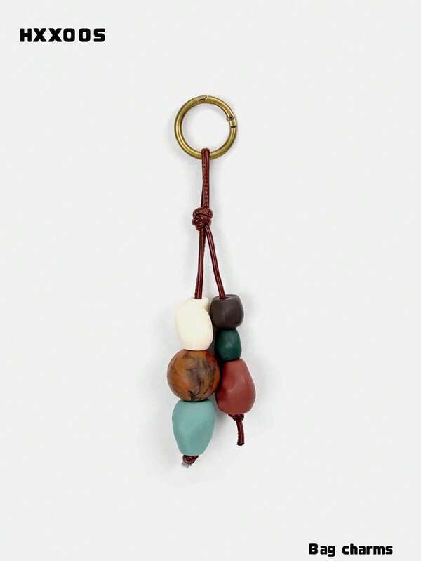 HXXOOS 1pc Y2K Mixed Resin Bead Bag Charm Keychain, Asymmetrical Pebble Bead Strand, Vintage INS Niche Style, Versatile For Foldable Tote/Crossbody/Backpack, Detachable Antique-Finish Ring, Great For Commuting/School/Outings, Gift For Women / Car Charm