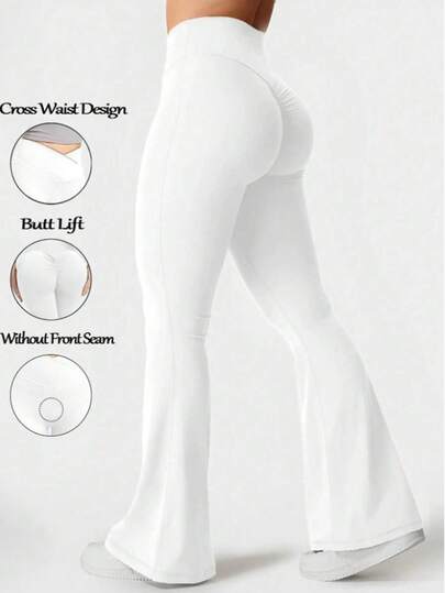 Pantalones acampanados de cintura alta para fitness diario y deportes, leggings de yoga que levantan el trasero para mujeres, leggings acampanados de cintura alta con diseño cruzado adecuados para mujeres