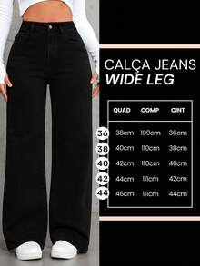 Wide Leg Jeans, Women's High Waist, Premium Fabric, Comfortable, Black - 黑色 - 查看 3