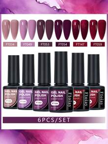 6pcs Gel Nail Polish Set, Long-Lasting Low Allergy, UV/LED Soak-Off, Neutral Shiny Red Tones, Alcohol-Free Nail Gel Kit, Suitable For DIY Manicure And Salon Use - 01 - View 11