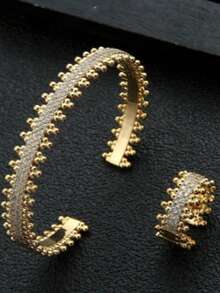 1 套 14K 镀金欧美时尚手镯和戒指套装（女士） - 金黃色 - 查看 11