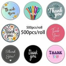 500 pegatinas/Rollo Pegatinas de rollo de garabatos de agradecimiento. 8 patrones no repetitivos, adecuados para la decoración DIY de cajas de embalaje, libros, computadoras y fundas de teléfonos móviles