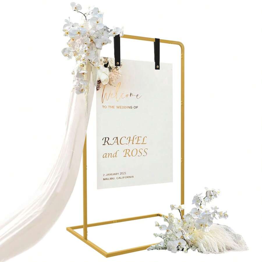 Wedding Welcome Sign Stand, 50.4"-67.2'' Scalable Adjustable Height Wedding Sign Holder For Seating Charts ,Welcome To Our Wedding Sign Stand For Event Decor,Welcome Sign Stand For Party To Welcome Guests(Gold) - Gold - View 1