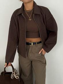 Women's Elegant Minimalist Vintage Suede Jacket, Suitable For Daily Commute