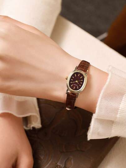 LI Piece Vintage, Elegante Oval Case, PU Belt Watch, Elegant, Delicate, Lovely Small Dial Rhinestone Perfect Everyday Wear, Birthday s, Parties, Holiday Gatherings, As The Ideal Yourself Or Friends view 3