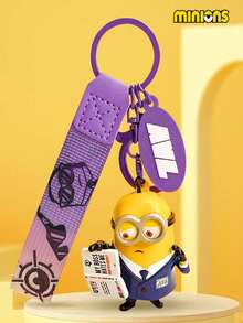 1pc Minions Cartoon Keychain Pendant, Fashionable Metal Hanging Decoration Suitable For Keys, School Stationery, Bags And Other Hanging Accessories