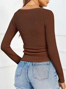 Women's Round - Neck Long - Sleeve Knit Top For Spring  Fall Casual, Shopping Wear - 咖啡色 - 查看 4