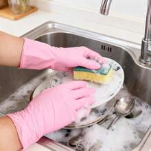 100pcs Disposable Nitrile Gloves, Multi-Purpose Household Cleaning Gloves, Waterproof & Anti-Slip, Suitable For Dishwashing, Hair Salon, Kitchen Cleaning (Purple, Pink), Waterproof, Unisex (Random Style) - Baby Pink - View 6