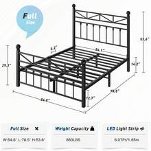 EnHomee 54" LED Bed Frame With Tall Headboard & Footboard Metal Bed Frame With Under Bed Storage No Box Spring Needed,Noise-Free, Christmas Decor, Furniture House Decor, Black - 黑色 - 查看 11