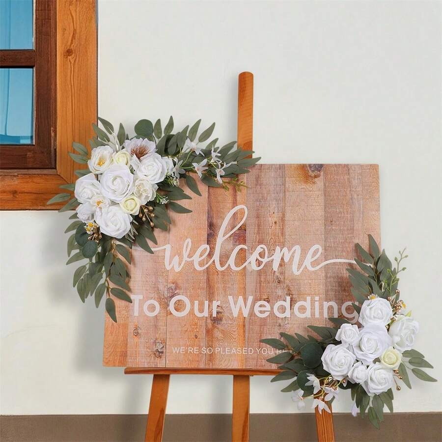 2 piezas de flores artificiales elegantes para arco de boda, decoración floral para sillas, mesas de comedor y escaleras. - Blanco - Ver 1