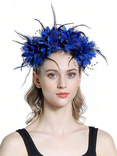 قبعة فاسيناتور من الريش والزهور لحفلات الهالوين للنساء، شريط شعر لحفلات الزفاف وحفلات الشاي والسباقات، إكسسوار رأس للعروس