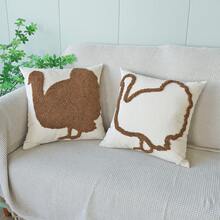 1 buc. Față de pernă din pluș brodată cu model de curcan, față de pernă decorativă de Ziua Recunoștinței cu broderie 3D