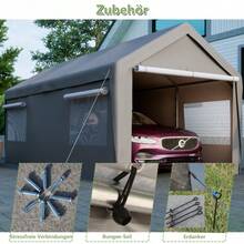 Carport Garage Zelt 3x6m, Grau, Winterfest Mit Roll-Up-Fenster, Abnehmbare Seitenwände Und Dach, Lagerzelt, Stallzelt, Schutzabdeckung Für Auto, SUV, Boot & LKW - 311x593x277 cm - View 3