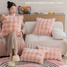 1pc Luxurious Faux Rabbit Fur Tuscany Decorative Pillow Cover, Without Insert, Plush Fluffy Throw Pillow For Living Room, Sofa, Bedroom, Oversized Bolster - Pink - View 8