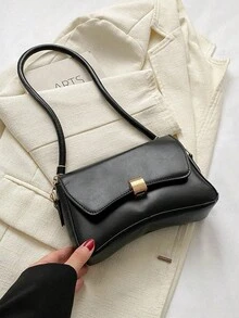 极简腋下包，全数学腋下包，女士翻盖单肩包 - 黑色 - 查看 11