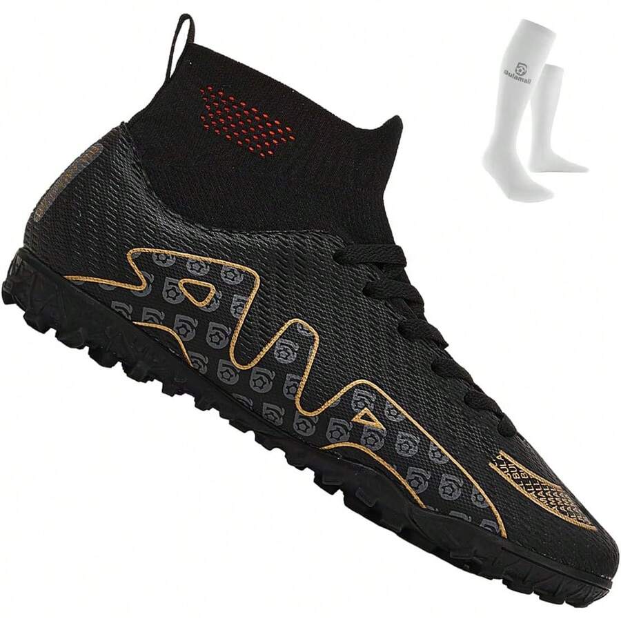 Bulamall Zapatos de Fútbol para Hombre Profesionales Zapatillas de Deporte Adulta Tacos de Fútbol para Entrenar al Aire Libre Atletismo Interiores Exteriores - Rojo-FG - Ver 1