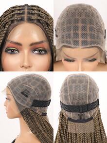 37 英寸全双蕾丝前部无结盒状编织假发，适合女士，带婴儿头发，超长辫子假发，带卷发尾，蕾丝前部编织合成假发