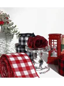 1pc Red & Black Plaid Ribbon, Christmas Satin Ribbon Suitable For DIY Bow, Gift Box Decoration, Party Decor, Handicrafts, Christmas Atmosphere, Theme Party, Holiday Celebration