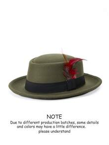 1 pieza Sombrero Fedora de fieltro con cinta a cuadros y adorno de plumas, elegante para uso diario y festividades - Sombrero de copa 2 - Ver 15