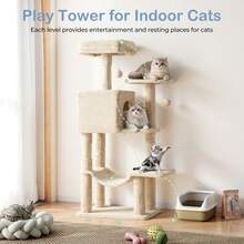 Large Multi-Level Cat Tree, 44 Inches Tall With Sisal-Covered Scratching Posts, Condo, Hammock, Dangling Ball, And Extended Platform For Cats To Play And Sleep - 米色 - 查看 6