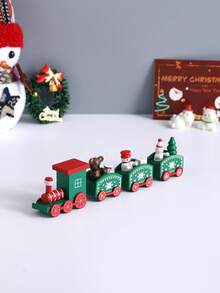 1 szt. ręcznie malowany drewniany pociąg świąteczny, dekoracja, najlepszy prezent na Boże Narodzenie, dekoracja domu, centralny element, prezent świąteczny, opakowanie w formie pudełka na prezent (niewielka różnica w kolorze, niedopasowanie części i nadmiar kleju są normalnymi cechami rękodzieła)