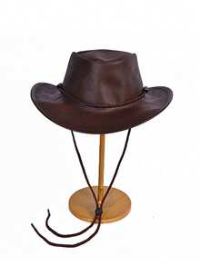 1pc Women's Retro American West Style Wide Brim Leather Bucket Hat, Suitable For Outdoor, Spring/Autumn - Multicolor - View 5
