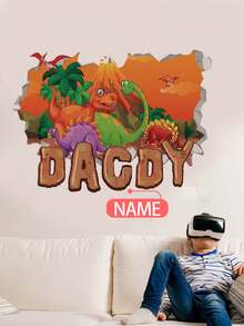 Individuelle Wandaufkleber, anpassbarer Name, Wandtattoos mit Cartoon-Dinosauriern - PVC selbstklebende abnehmbare Wandaufkleber für Kinderzimmer, Spielzimmer oder Klassenzimmer - Niedliche und kreative Wanddekoration für jeden Raum