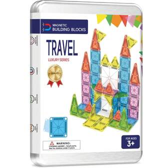 26/55pcs Magnetic Building Blocks Tiles, Portable Iron Box Travel Set, Magnetic Construction Toys, Creative Stacking Toys For Kids, Birthday & Christmas Gift For Boys & Girls