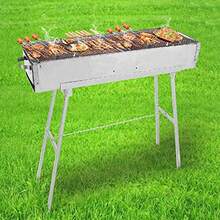 FHISD Charcoal Grill Large Stainless Steel Charcoal Shish Kebab BBQ Grill Barbecue Kit with Foldable Stand Camping Grill Used for Outdoor Cooking Camping Picnic Party Garden for 512 People - como en la foto - Ver 2