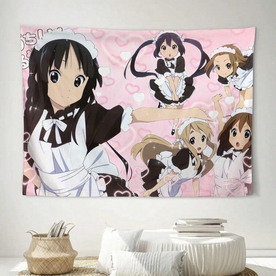 ZLIENSZUS K-On! Anime Manga Tapestry - Japanese Girls Music Band Wall Hanging Decor With Pastel Colors Soft Fabric Poster For Bedroom Living Room Balcony - Perfect Gift For Anime Fans & K-On! Lovers 100% Peach Light Beige Fabric Lightweight & Easy To Hang Ideal For Indoor Or Outdoor Use Features Anime Characters In Maid Outfits & K-On! Theme - 彩色 - 查看 1