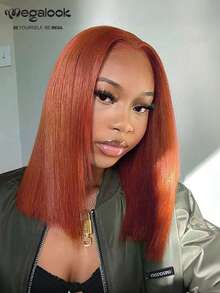 MEGALOOK 200% 密度姜棕色直发假发,6x5 双层蕾丝编织,100% 真人发丝,沙龙级奢华无胶假发,隐形结,预修剪蕾丝,自然发际线,透明蕾丝封口,配有耐用透气帽 - 薑黃色和橙色 - 查看 3