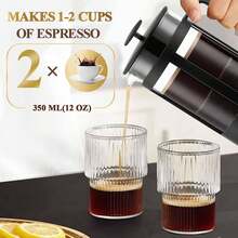 350 ML Cafetera de Prensa Francesa Pequeña, Cafeteras de émboloVidrio de Borosilicato Resistente al Calor, Prensa Francesa de Vidrio con Émbolo de Acero Inoxidable y Agarradera de Plástico - 1 - Ver 4