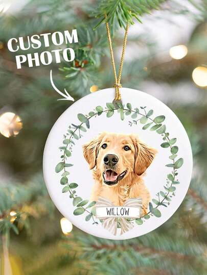 1Pc Personalized Pet Ornament Using Pet's Photo + Name, Custom Ornament Christmas Dog Ornament, Custom Christmas Gift, Christmas Tree Decor, Gfit For Dog Mom, Pet Lover