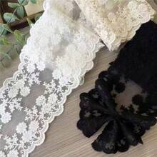 1 码白色棉质刺绣蕾丝面料，用于 DIY 缝纫窗帘裙饰，15 厘米宽 - 彩色 - 查看 4