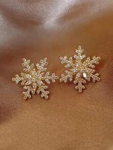 1 Pair Elegant Luxury Snowflake Glass Inlaid Christmas Earrings For Women, Fashionable