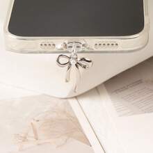 1pc Silver Bow Charm/Phone Charging Port Dust Plug/Decoration Pendant/Compatible With Iphone/Type-C/Android Plug - Silver - View 7