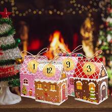 24 cajas de regalo navideñas, cajas de regalo con forma de casa 3D de muñeco de nieve con piruleta, cajas de regalo para fiestas navideñas, cajas de regalo para envolver, cajas de regalo de galletas, decoraciones navideñas, adecuadas para Navidad, fiestas navideñas