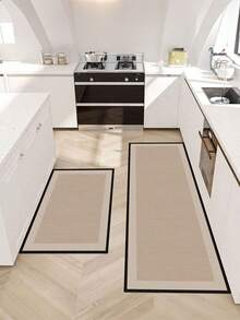 1 Piece Of Black Border Beige Solid Color Pattern Kitchen Floor Mat, Anti Slip And Stain Resistant, Suitable For Room Decor, Living Room, Bathroom, Bedroom Rug, Door Mat, Area Rug And Outdoor Carpet, Made Of Polyester Fiber Material, Easy To Clean And Machine Washable, Suitable For All Seasons And Holidays.