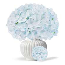 48/60pcs Light Blue Artificial Hydrangea Flowers With Stems, Silk Faux Hydrangea Heads For Coastal Home Decor & Beach DIY Projects - 湖藍色 - 查看 8