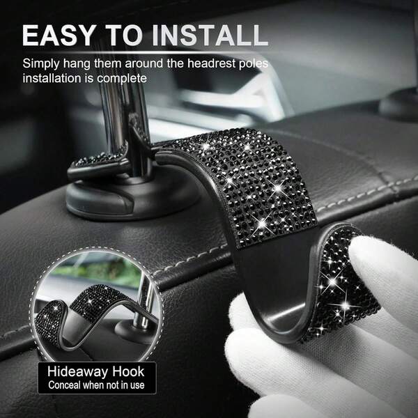 2 Stücke Auto Sitz Haken mit glitzernden Kristallen, Kopfstützen Aufhänger Haken, Auto Rücksitz Aufhänger Haken für Handtasche, Tasche, Kleidung, Einkaufstasche, Roter funkelnder Strass Auto Sitz Kopfstützen Haken, robuster Rücksitz Aufbewahrungshaken für Tasche, Mantel - Organizer Zubehör, passend für SUV, Truck, Limousine