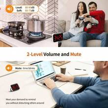 Temporizador magntico de cocina para cocinar con cuenta atrs, temporizador digital alimentado por batera con visualizacin, 2 niveles de brillo y volumen para aula, profesor, nios - Rojo oscuro - Ver 5